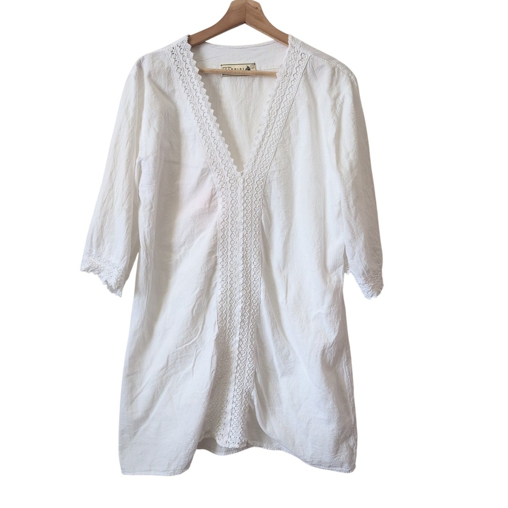 Seaspice Resort Wear White Peruvian Cotton Crochet Lace Tunic Dress Large Euro